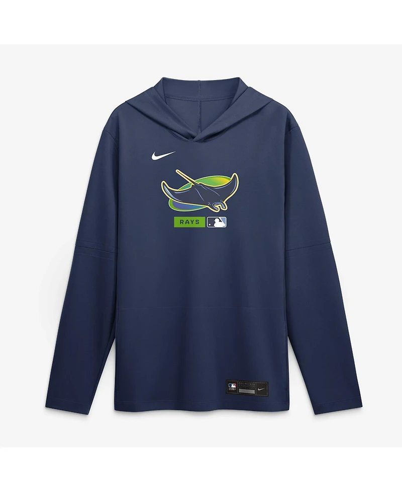 Nike Men's Navy Tampa Bay Rays Authentic Collection Dri-fit Long Sleeve Hooded T-Shirt