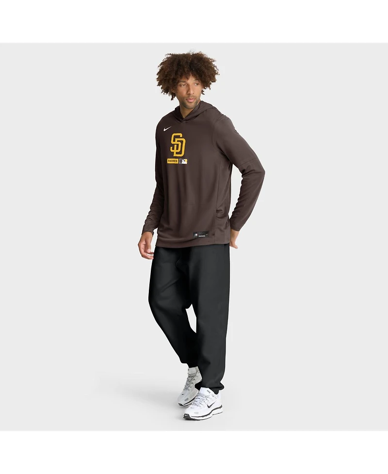 Nike Men's Brown San Diego Padres Authentic Collection Dri-fit Long Sleeve Hooded T-Shirt