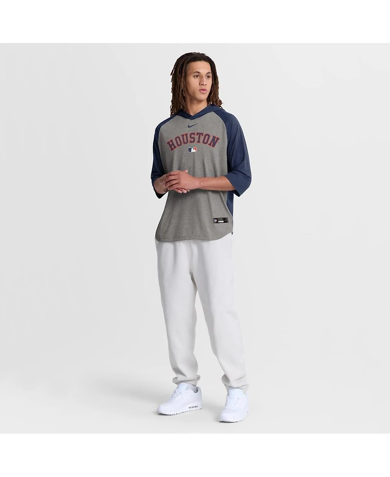 Nike Men's Gray Houston Astros Authentic Collection Flux Dri-fit Raglan 3/4-Sleeve Hooded T-Shirt