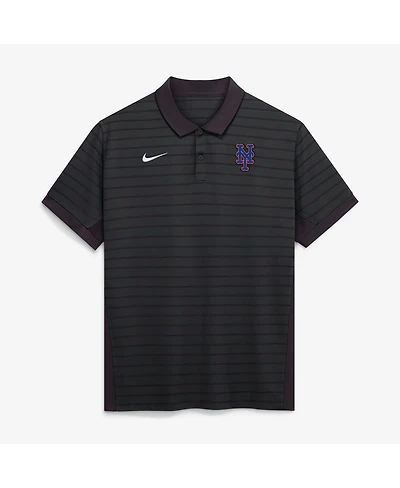 Nike Men's Black New York Mets Authentic Collection Striped Victory Dri-fit Polo Shirt