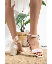 Forever & Always Shoes Women's Moana Lace Bridal Low Heel Sandals