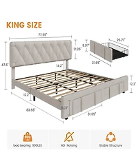 Homfan Upholstered Bed Frame with 2 Storage Drawers and Wood Slats, Box Spring Not Required