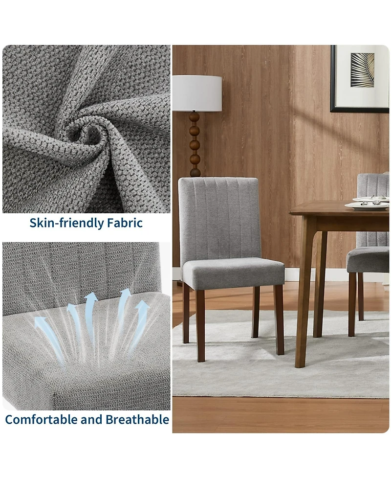 gaomon Set of 6 Modern Linen Fabric Upholstered Dining Chairs, Kitchen Side Chairs with Solid Wood Legs