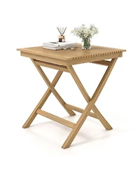 Gymax 27.5'' Bistro Table w/ Slatted Tabletop Sturdy Wood Frame and Thickened Top Patio