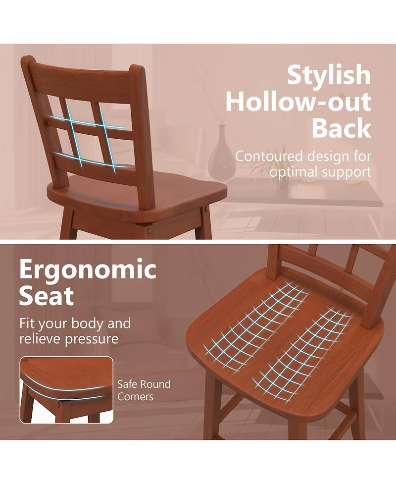 Gymax 2PCS 24.5 Inch Counter Height Bar Chairs Swivel Bar Stools with Hollow Backrest