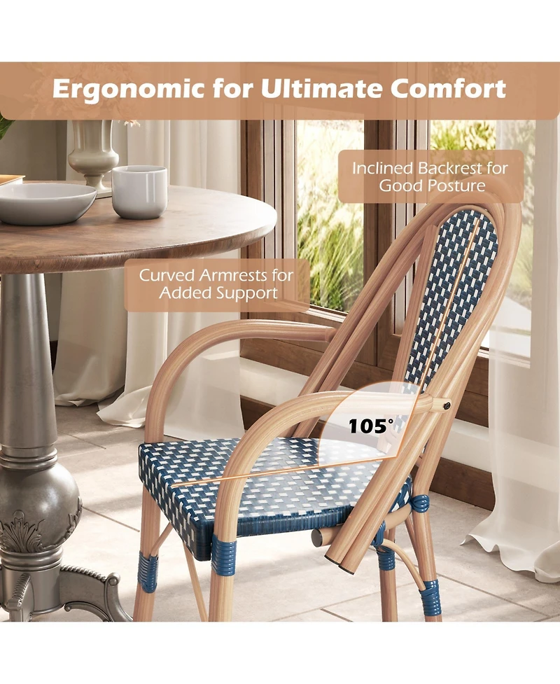 Sugift Hand-Woven Pe Wicker French Bistro Chair Set of 2 with Metal Frame