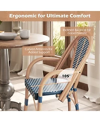 Sugift Hand-Woven Pe Wicker French Bistro Chair Set of 2 with Metal Frame