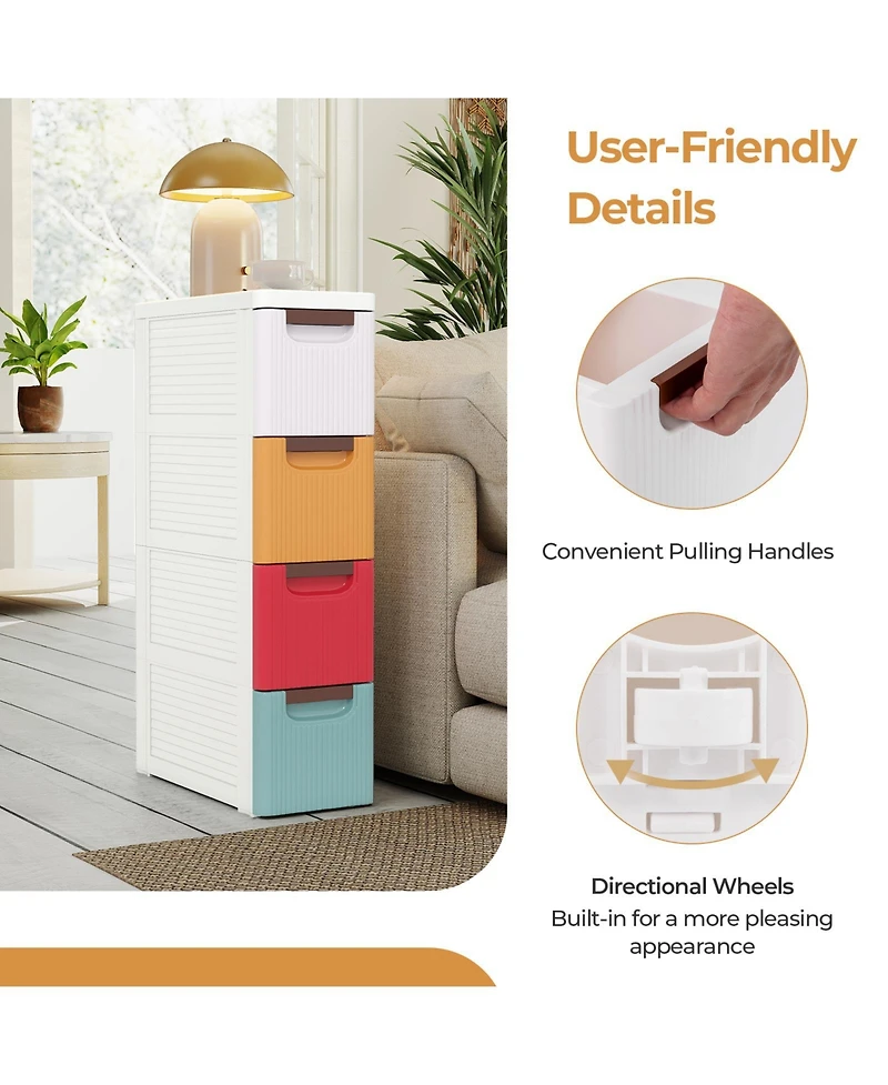 Sugift 4-Drawer Slim Rolling Storage Cart with Built-In Wheels