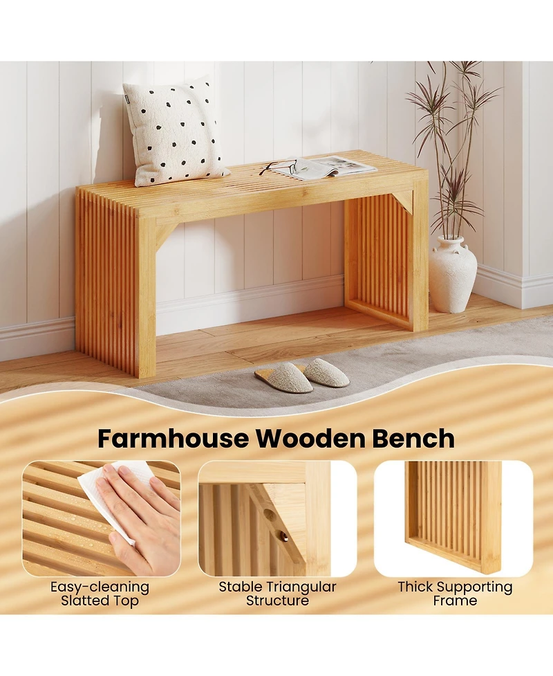 Sugift Bamboo Dining Bench Long Entryway Bench Indoor Outdoor Solid Wood Bench