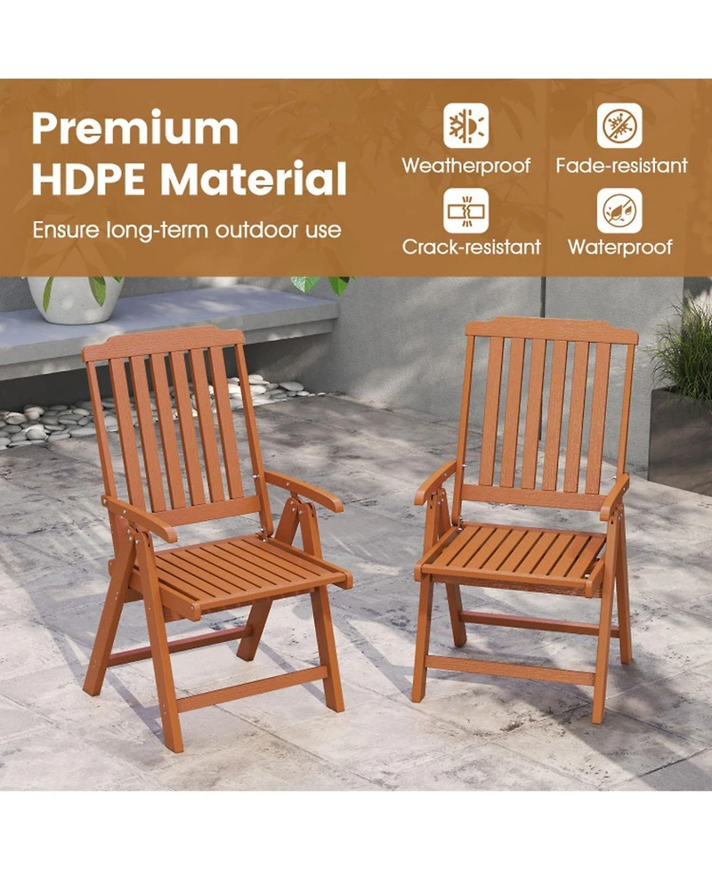 Gouun Foldable Hdpe Outdoor Dining Chair with Armrests, All-Weather Slatted Design