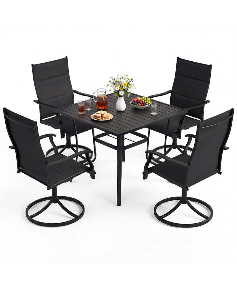 Gouun 5-Piece Outdoor Dining Set with 4 Swivel Rocking Chairs and Inch Square Table