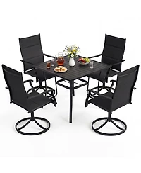 Gouun 5-Piece Outdoor Dining Set with 4 Swivel Rocking Chairs and Inch Square Table