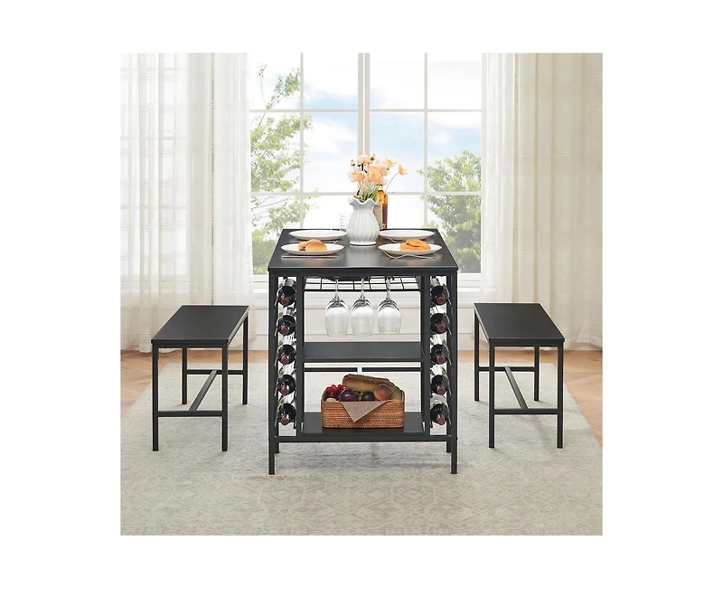 gaomon 3-Piece 4-Person Dining Set with Wine Rack and Storage