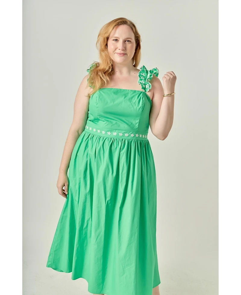 English Factory Plus Flower Embroidered Ruffle Midi Dress