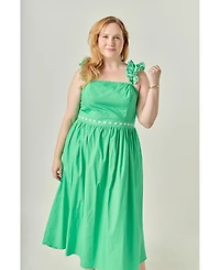 English Factory Plus Flower Embroidered Ruffle Midi Dress