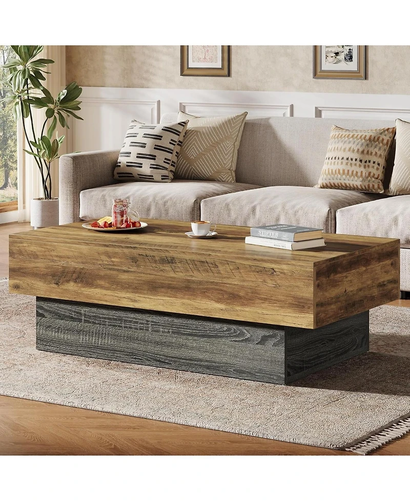 Tribesigns Farmhouse Wood Coffee Table, Rustic Large Rectangle Tea Table