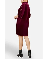Yumi Women's Velvet Sleeve Collared Tunic Dress
