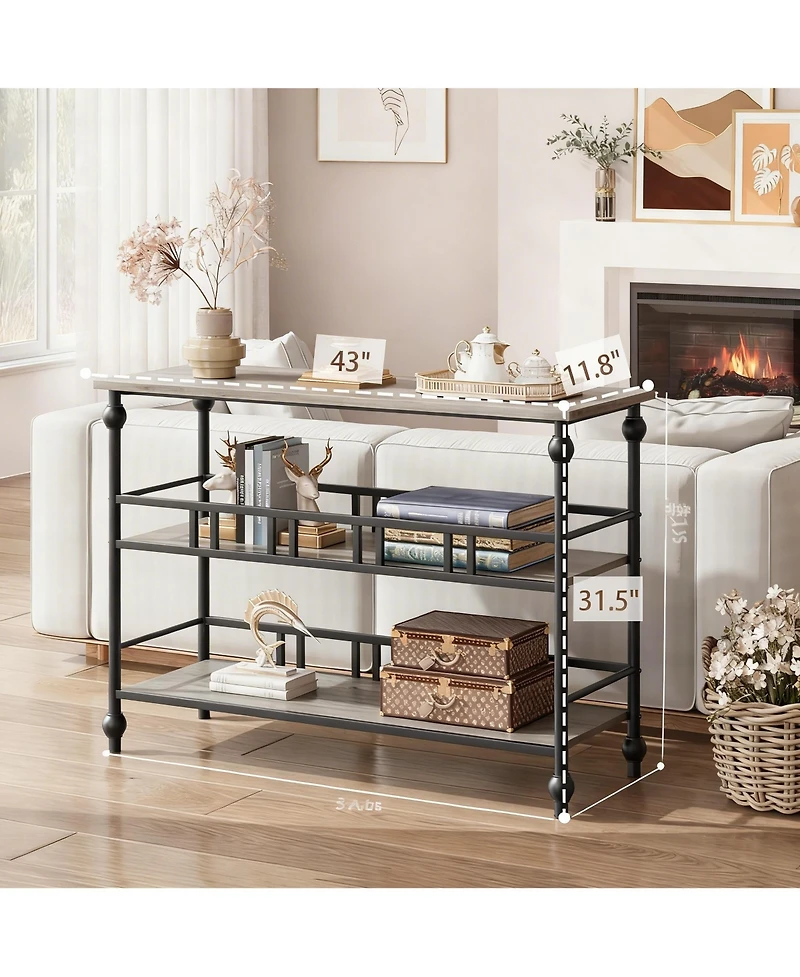 Yigii Console Table 3-Tier Entryway Narrow Sofa Side Shelves