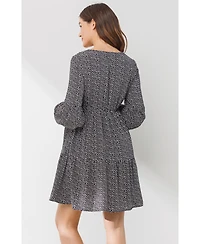 Hello Miz Maternity Printed Empire Waist Tiered Dress with Side Pockets