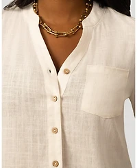Cable & Gauge Women's Cable and Gauge Linen Blend Button Front Top
