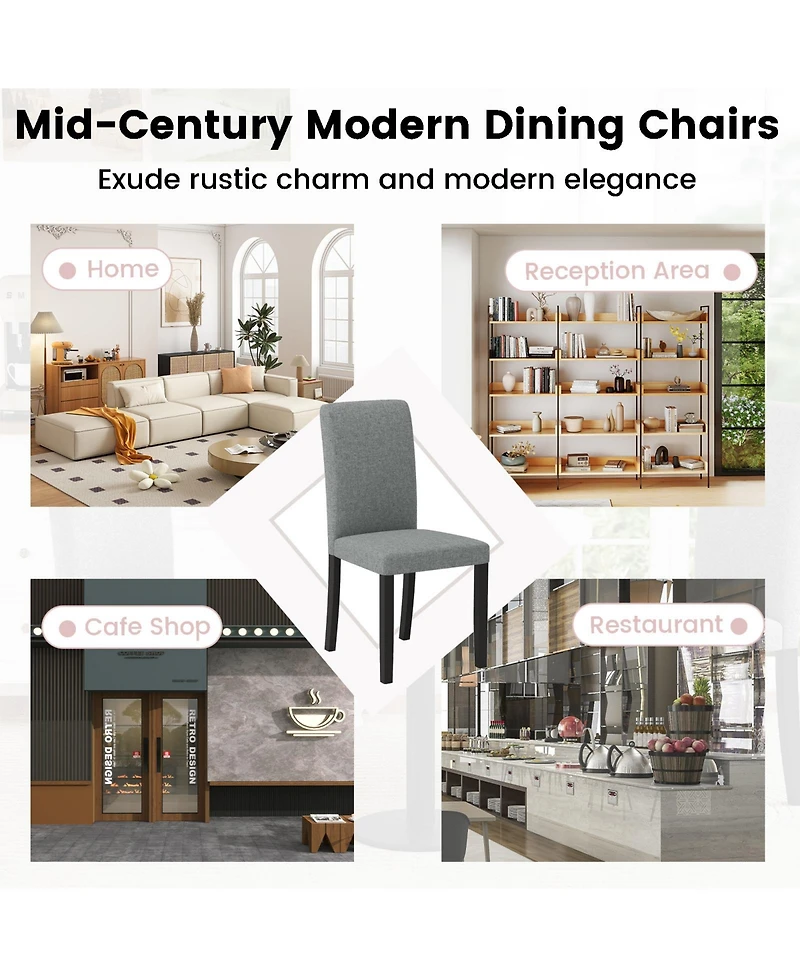 Gymax Dining Chair Set of 2 Mid-Century Modern Fabric Upholstered Parson Chairs