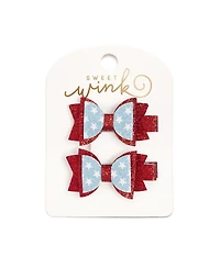 Sweet Wink Little and Big Girls Glitter Flag Bow Clip Set