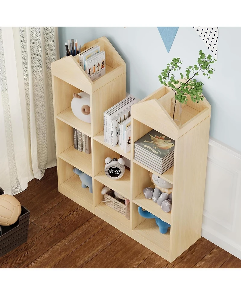gaomon Toy Storage Organizer 8-Cubby Kids Bookshelf White Bookcase Toddlers Playhouse Cabinet Shelf for Boys Girls Wooden Cubby Storage Toy Shelf