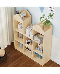 gaomon Toy Storage Organizer 8-Cubby Kids Bookshelf White Bookcase Toddlers Playhouse Cabinet Shelf for Boys Girls Wooden Cubby Storage Toy Shelf