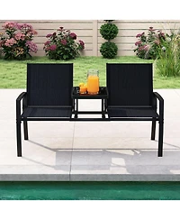 Slickblue Patio Loveseat with Built-in Table with Breathable Fabric Back