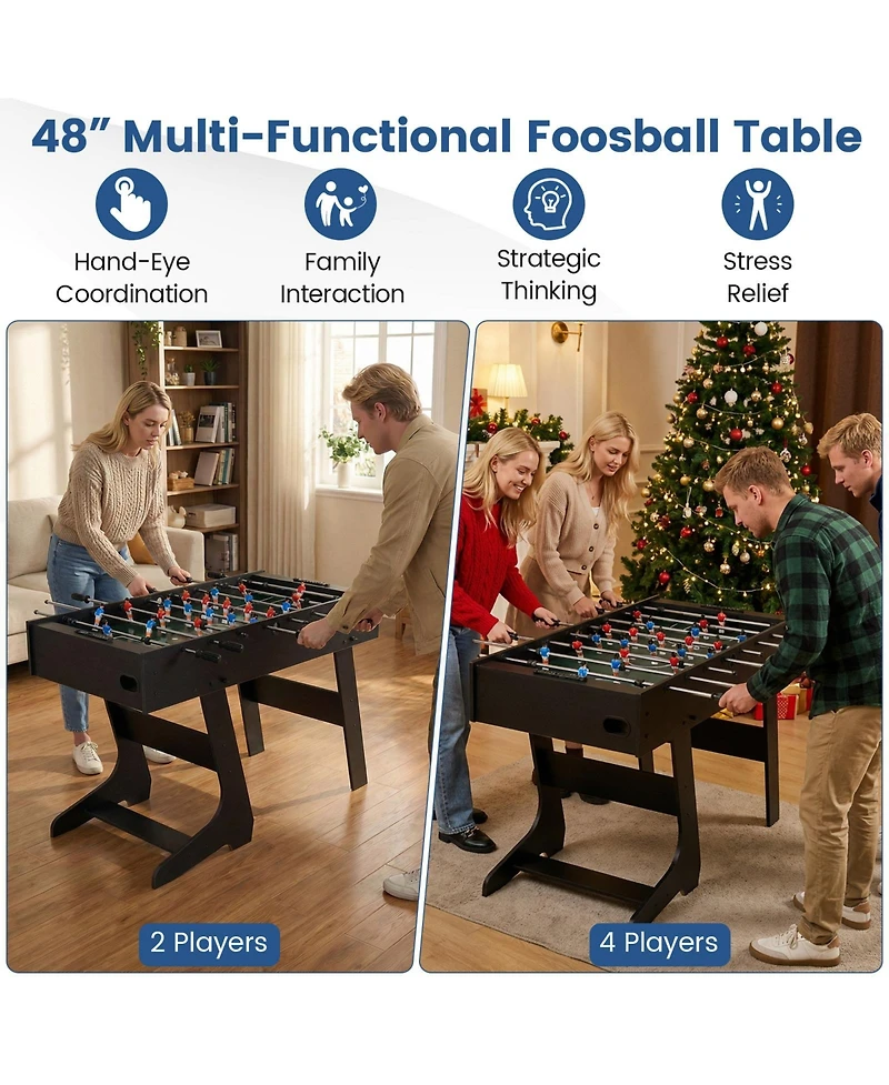 Slickblue Space-Saving Folding Foosball Table with 22 Players and Slide Scorers