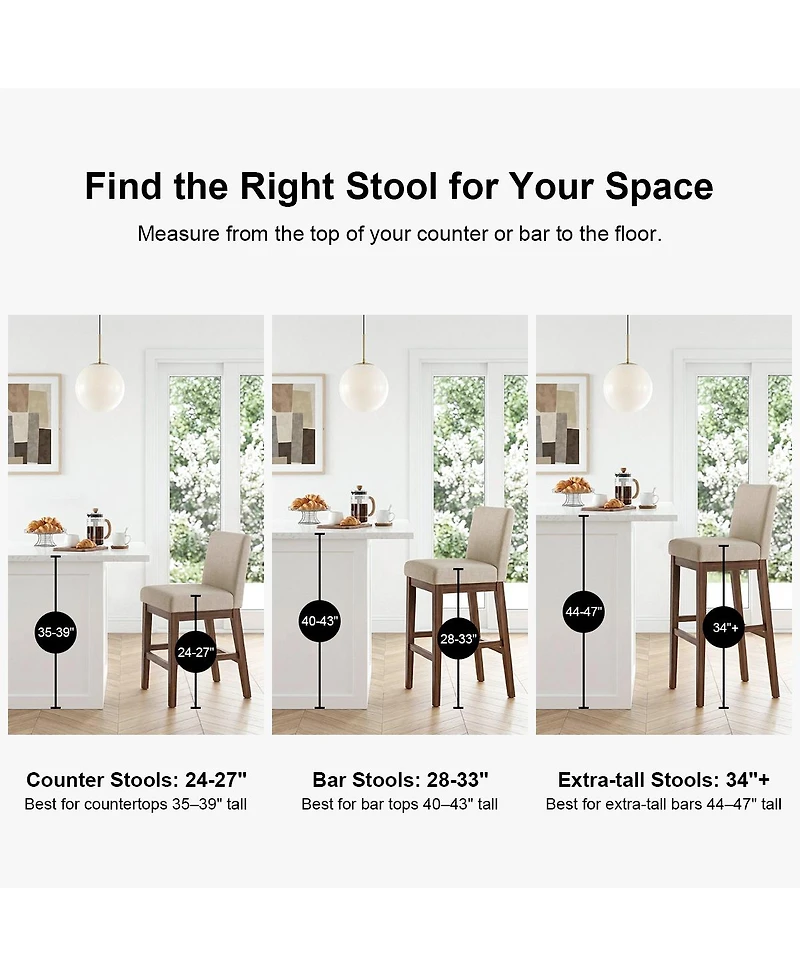 Maison Boucle 25.5" Linen Counter Height Stools Set of 4 for Kitchen Island