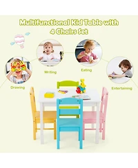 Sugift 5 pcs Kids Pine Wood Table Chair Set-Clear