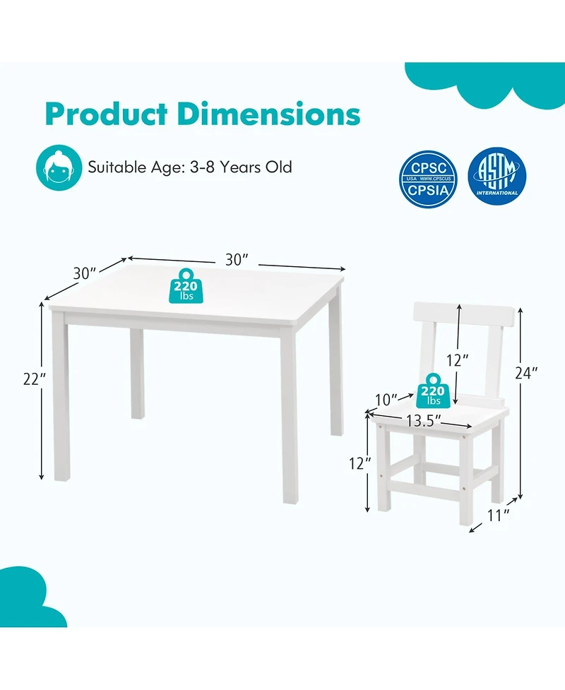 Sugift Wooden Kids Table and 2 Chairs Set with Anti-slip Foot Pads