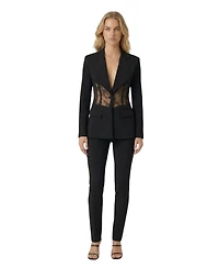 Modenaire Women's Lace Panel Deep V-Neck Tailored Blazer