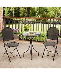 Gouun 3 Piece Metal Bistro Patio Conversation Set with Round Table and 2 Folding Chairs