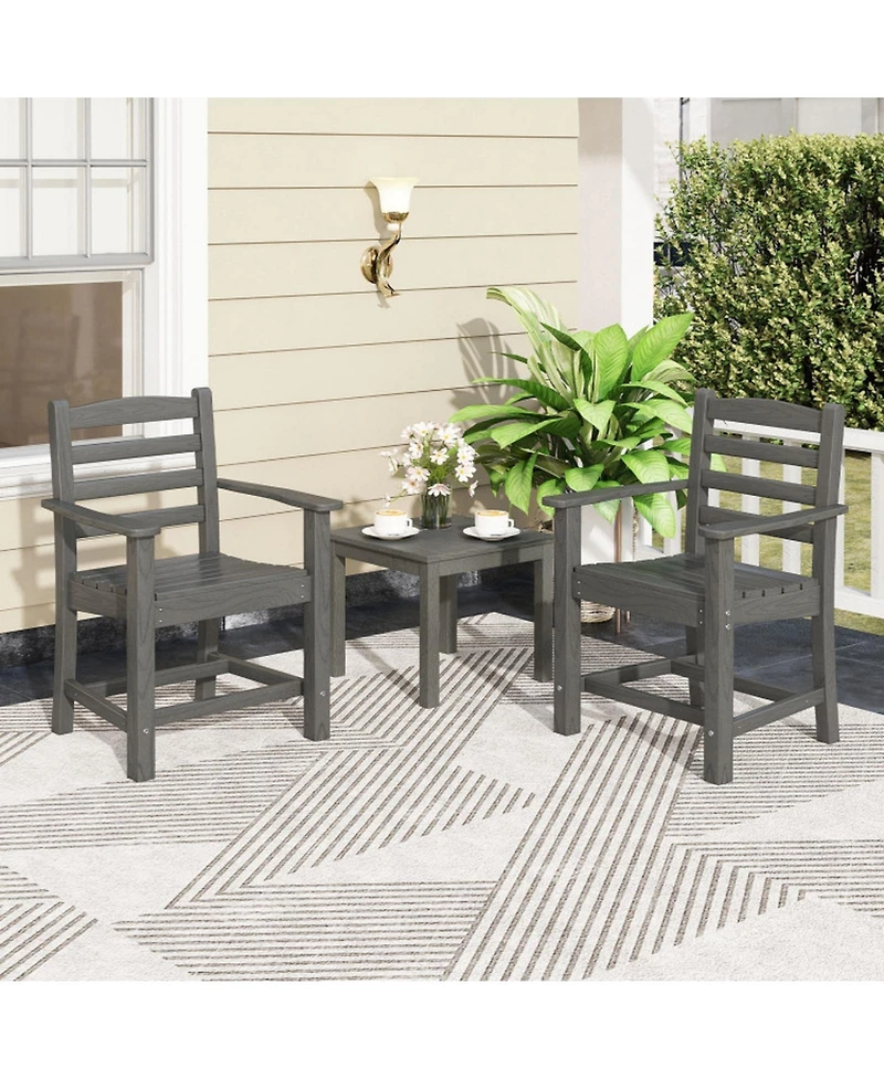 Gouun Hdpe All-Weather Patio Outdoor Dining Chairs Set of 2 with Wide Armrests, Wood-Look Finish