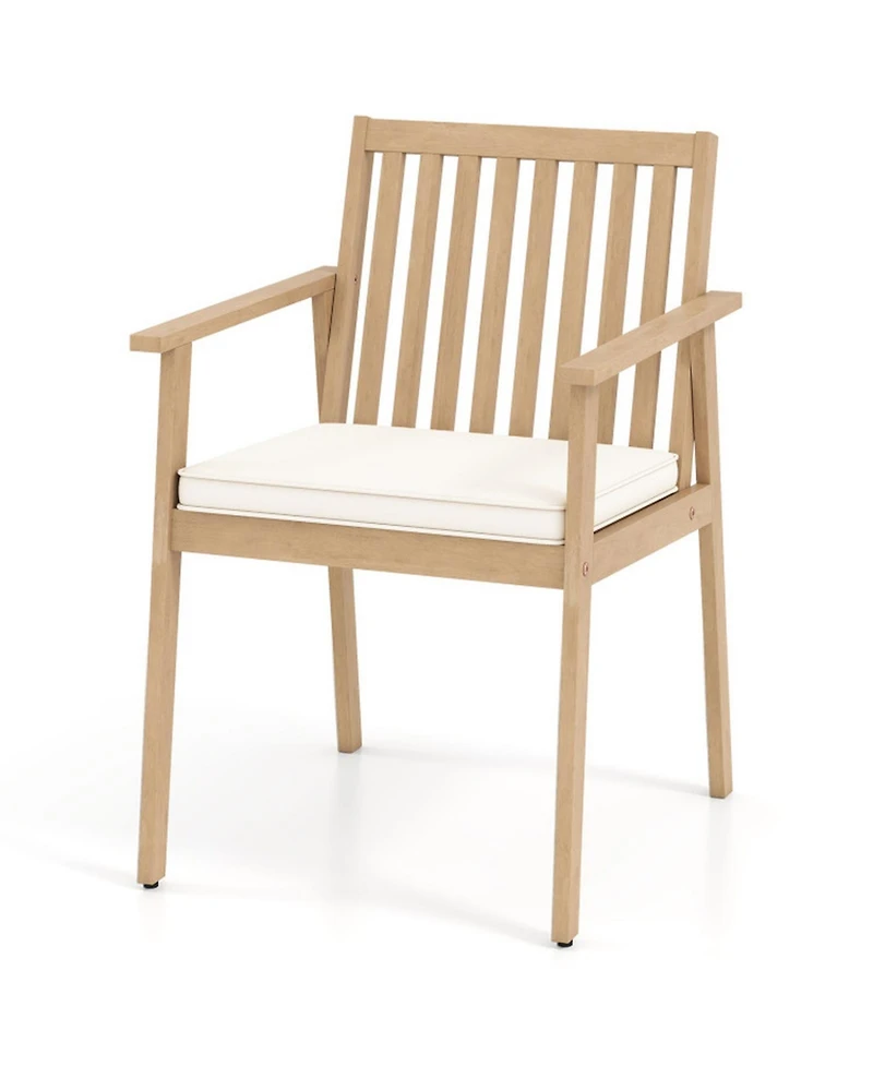 Gouun Set of 2 Outdoor Acacia Wood Patio Dining Chairs with Removable Padded Cushions and Armrests