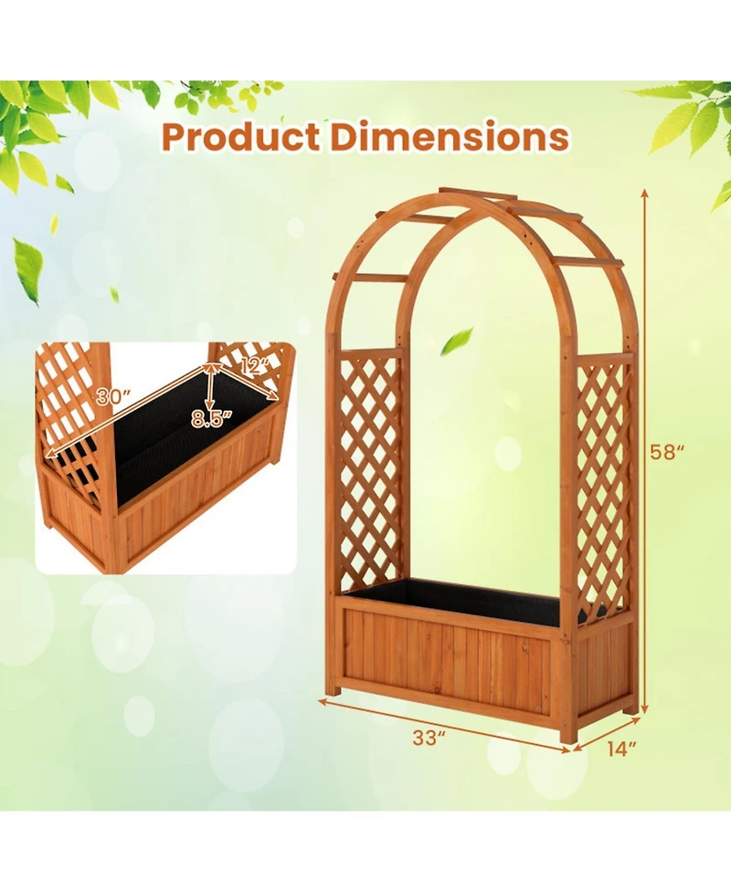 Gouun Raised Planter Box with Lattice Trellis and Arched Roof