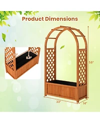 Gouun Raised Planter Box with Lattice Trellis and Arched Roof