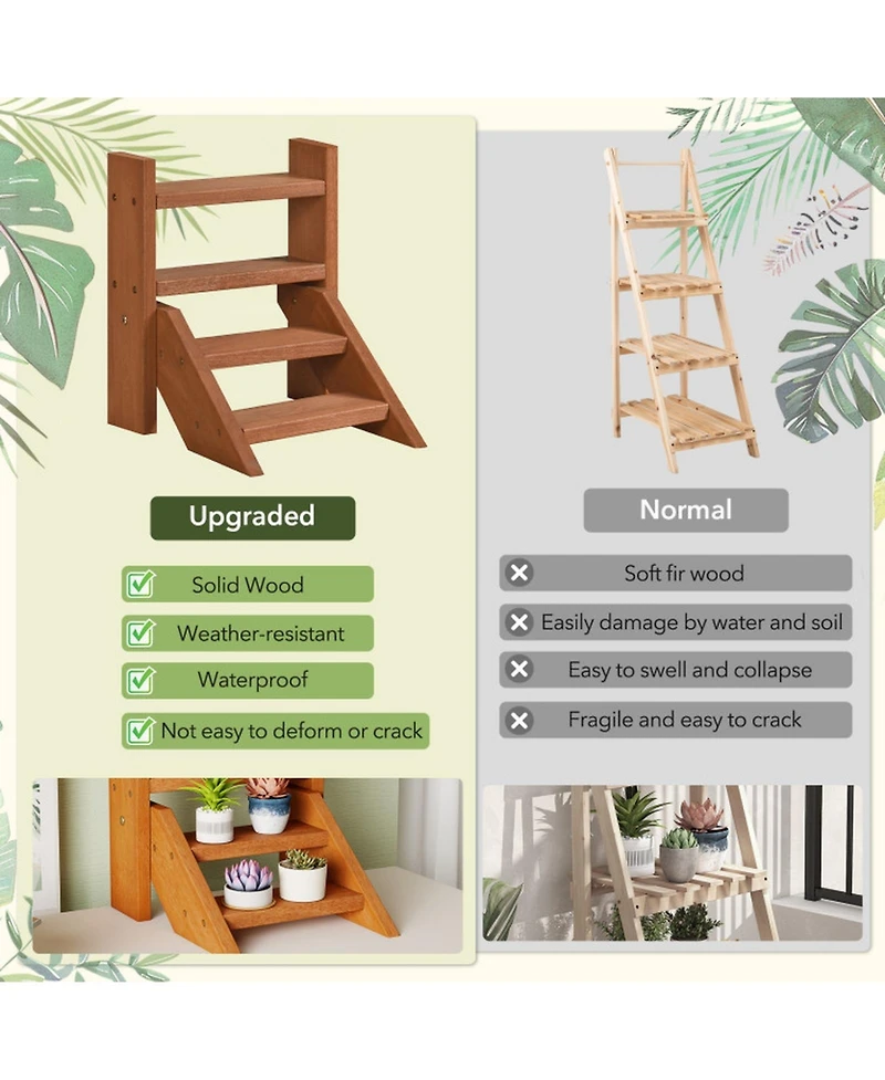 Gouun 4-Tier Solid Wood Plant Stand with Teak Oil Finish