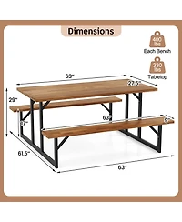 Sugift Acacia Wood Picnic Table with Two Built In Benches for Six