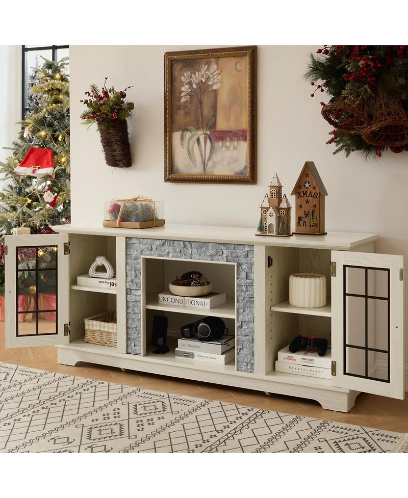 sumyeg 58" Storage Cabinet with 2-Door Storage Faux Stone Media Console Cabinet