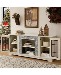 sumyeg 58" Storage Cabinet with 2-Door Storage Faux Stone Media Console Cabinet