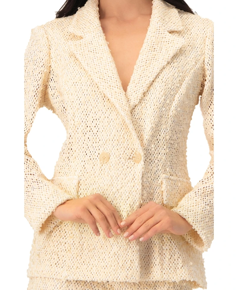 Ivonne Women's Textured Sequin See-Through Blazer with Tailored Silhouette