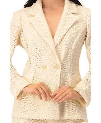 Ivonne Women's Textured Sequin See-Through Blazer with Tailored Silhouette
