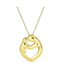 Bling Jewelry Family Parent New Mother Mom Loving Son Child Daughter Heart Shaped Pendant Necklace For Women Rose Gold Plated Sterling Silver