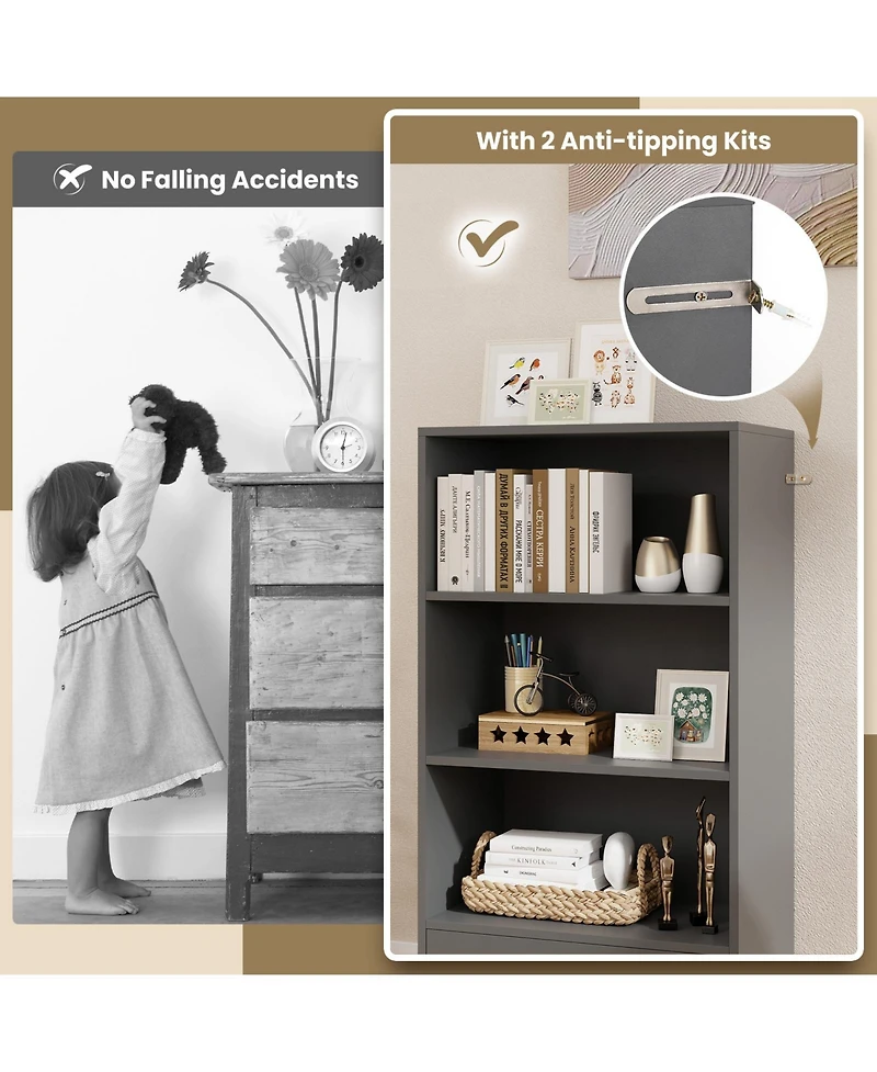 Sugift 48 Inch Tall 4 Tiers Wood Bookcase with Drawer