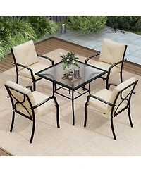 Gouun Stackable Patio Dining Chairs Set of 2 with Cushions, Armrests and Metal Frame