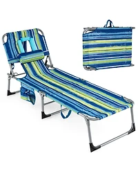 Gouun Tanning Chair with Face Arm Holes Folding Lounge Chair with Storage Pockets