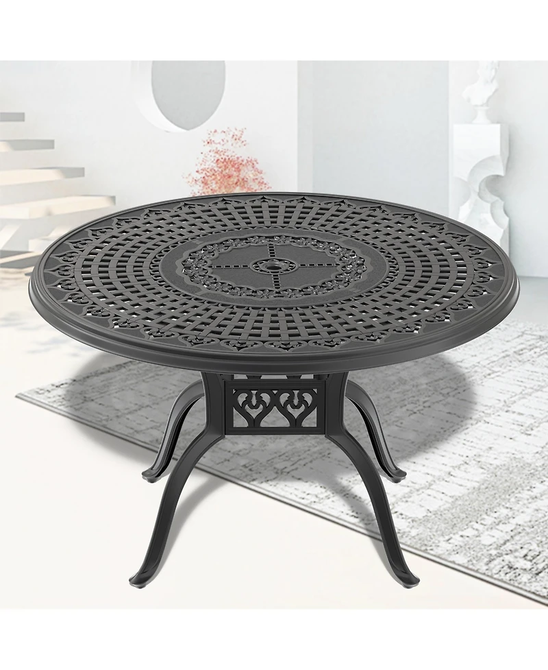 Clihome -inch Cast Aluminum Patio Dining Table With Frame and Umbrella Hole